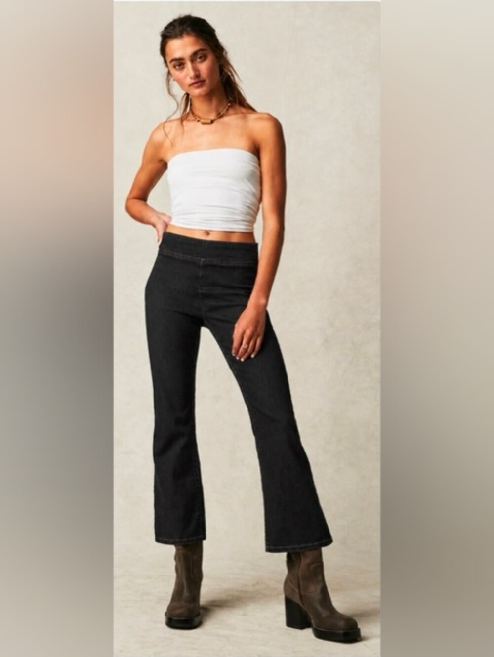 We The Free In My Feelings Cropped Flare Jeans Black Stretch High Rise Womens Sm